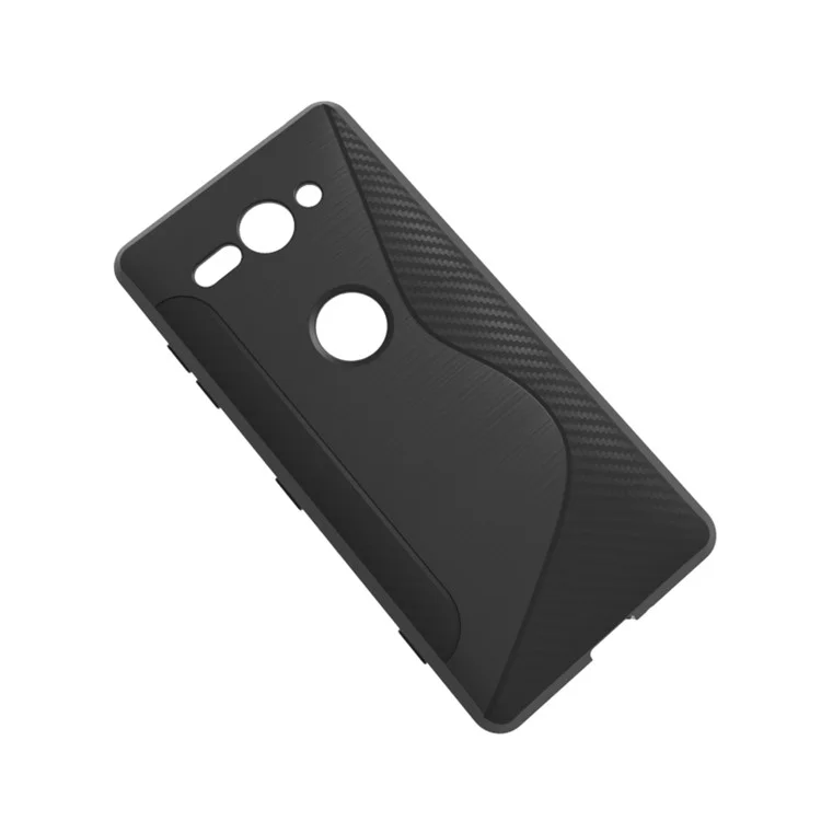 For Sony Xperia XZ2 Compact S Shape Carbon Fiber Texture Brushed TPU Back Case - Black