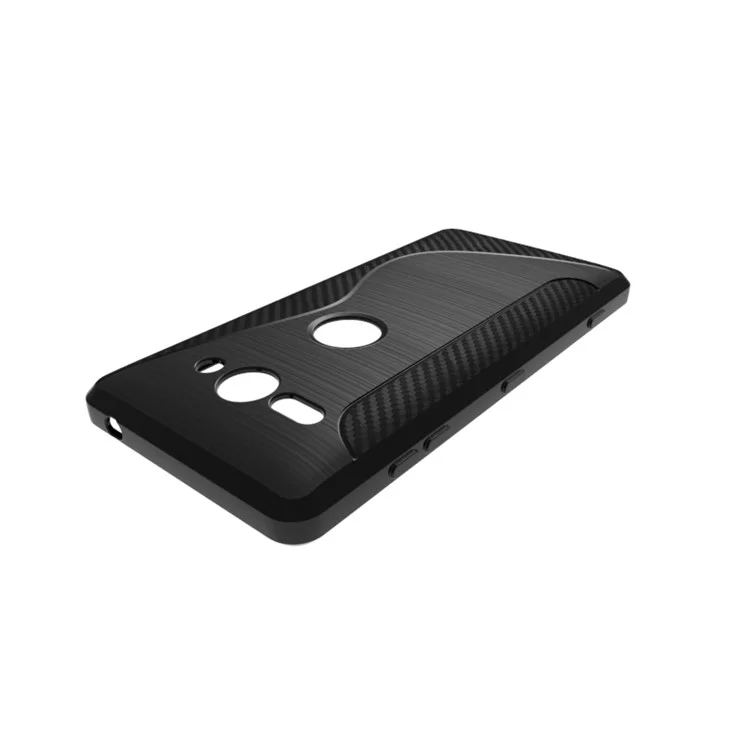 For Sony Xperia XZ2 Compact S Shape Carbon Fiber Texture Brushed TPU Back Case - Black