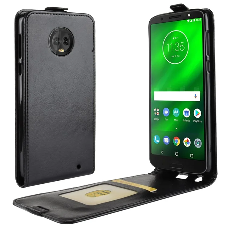 Crazy Horse Vertical Flip Card Holder Leather Case for Motorola Moto G6 Plus - Black