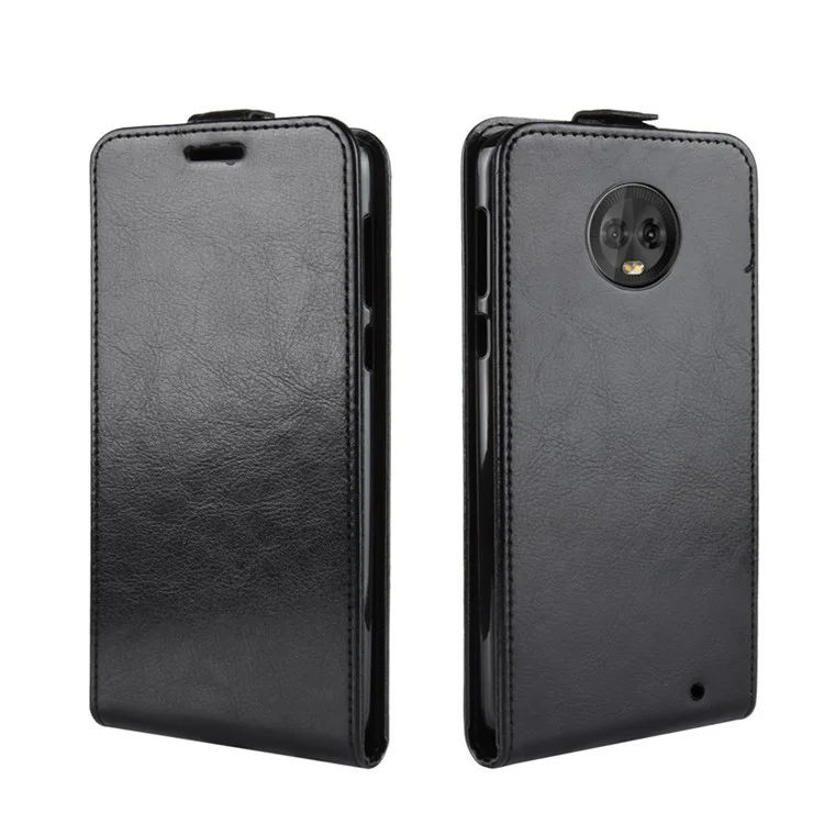 Crazy Horse Vertical Flip Card Holder Leather Case for Motorola Moto G6 Plus - Black