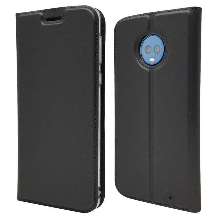 Auto-absorbed Stand Leather Case with Card Slot for Motorola Moto G6 Plus - Black