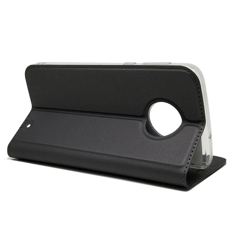 Auto-absorbed Stand Leather Case with Card Slot for Motorola Moto G6 Plus - Black