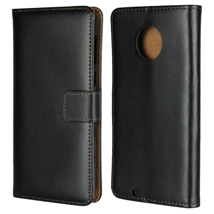 Genuine Leather Wallet Stand Phone Cover Case for Motorola Moto G6 - Black