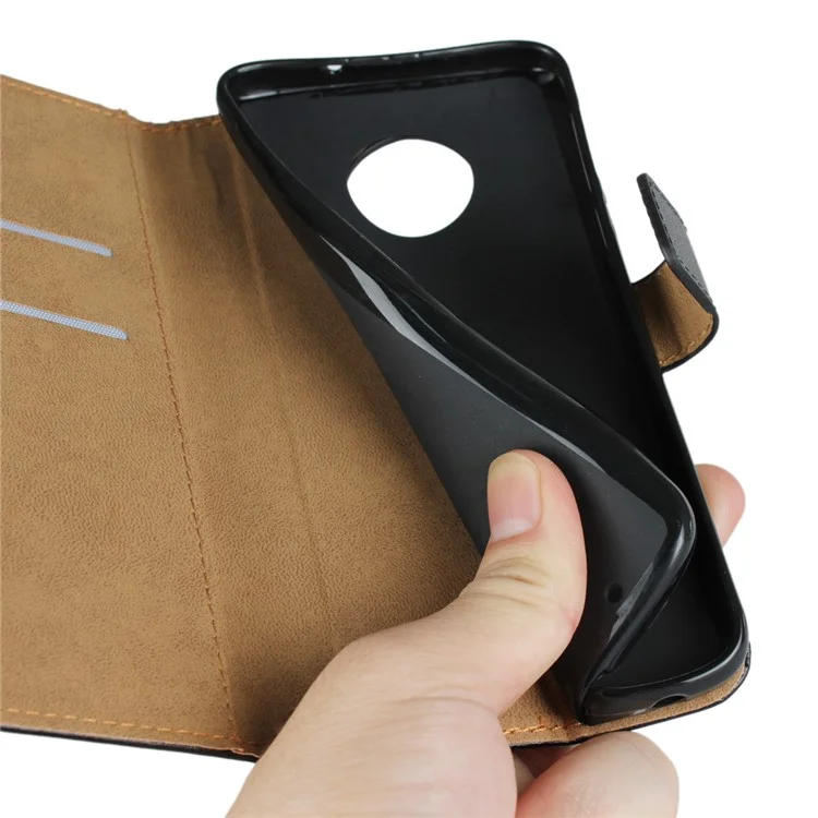 Genuine Leather Wallet Stand Phone Cover Case for Motorola Moto G6 - Black