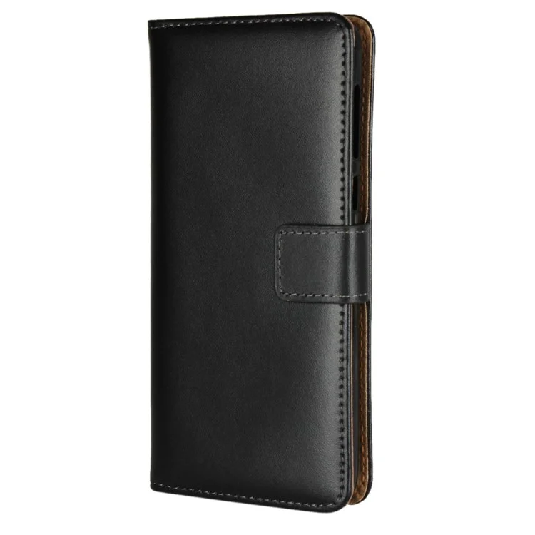 Genuine Leather Wallet Stand Phone Cover Case for Motorola Moto G6 - Black