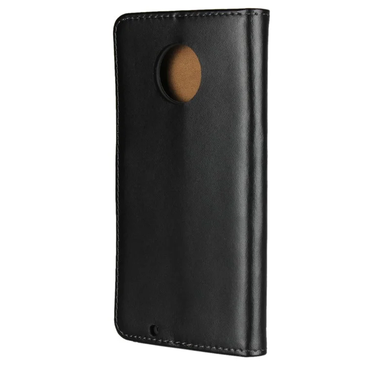 Genuine Leather Wallet Stand Phone Cover Case for Motorola Moto G6 - Black