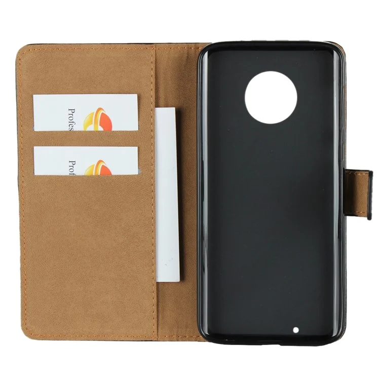 Genuine Leather Wallet Stand Phone Cover Case for Motorola Moto G6 - Black