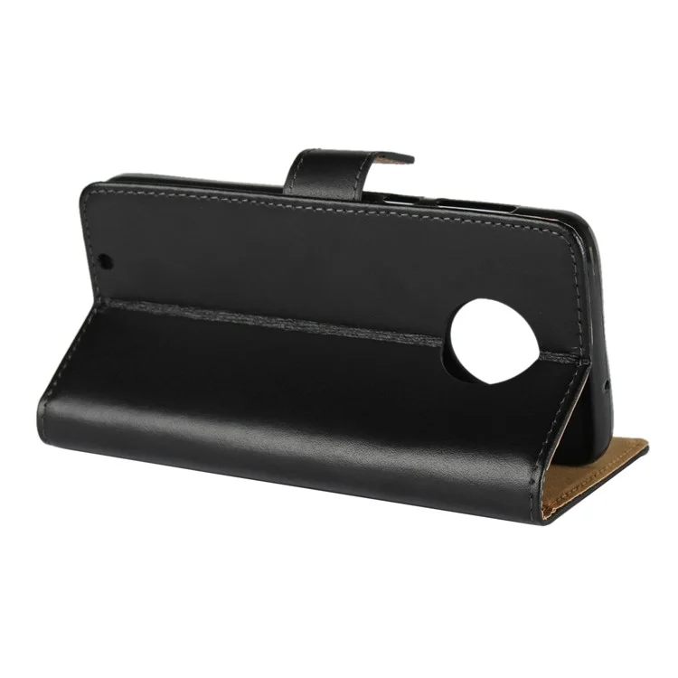 Genuine Leather Wallet Stand Phone Cover Case for Motorola Moto G6 - Black