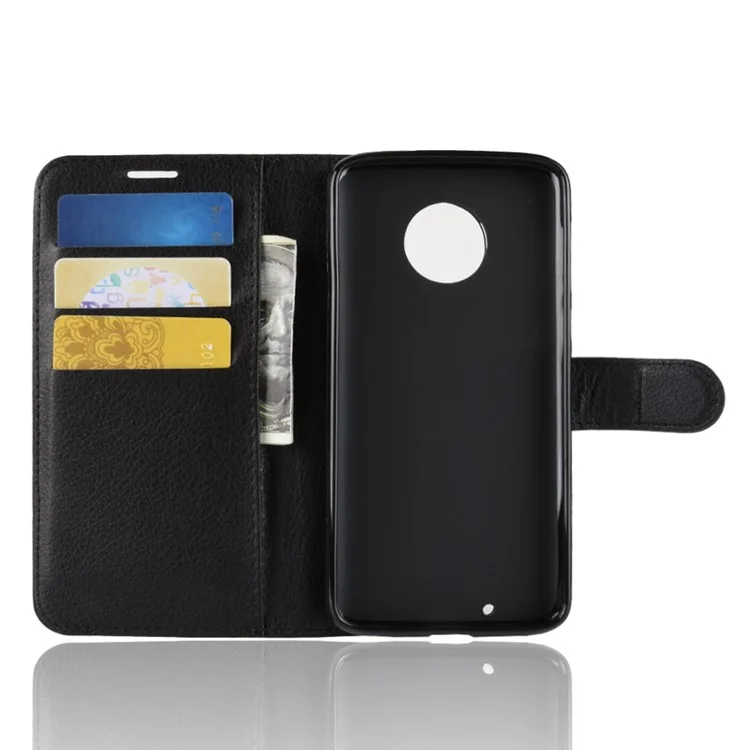 Litchi Texture Wallet Stand Leather Flip Case for Motorola Moto G6 - Black