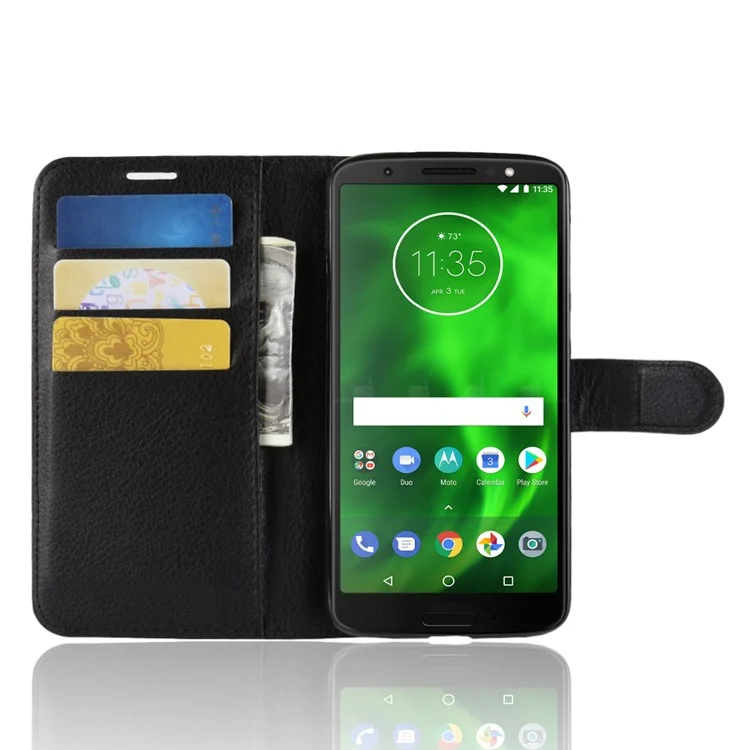 Litchi Texture Wallet Stand Leather Flip Case for Motorola Moto G6 - Black