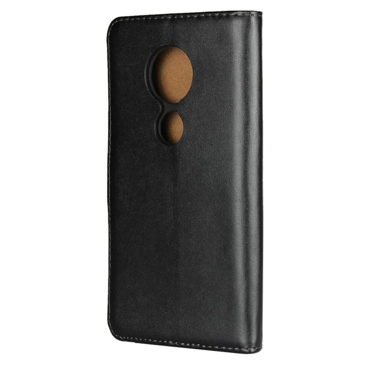 Genuine Leather Wallet Stand Phone Cover Case for Motorola Moto E5 Plus - Black