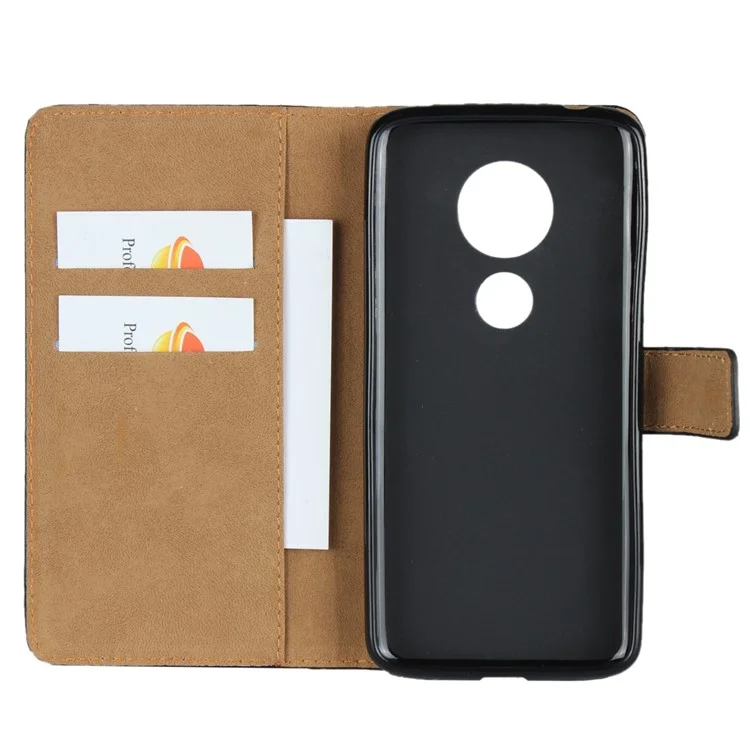 Genuine Leather Wallet Stand Phone Cover Case for Motorola Moto E5 Plus - Black