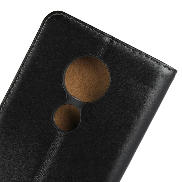Genuine Leather Wallet Stand Phone Cover Case for Motorola Moto E5 Plus - Black