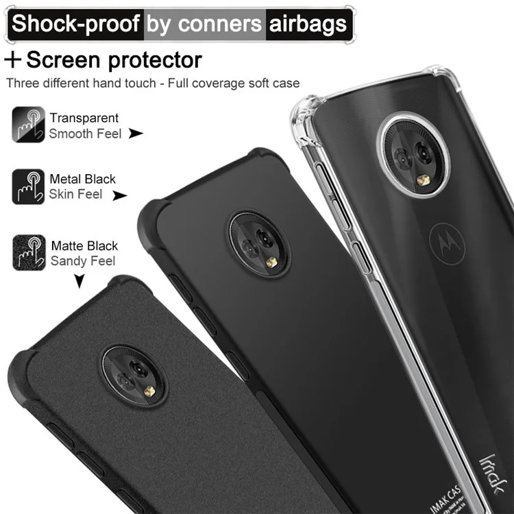 IMAK Silky Anti-drop TPU Soft Back Case + Screen Protector Film for Motorola Moto G6 Plus - Metal Black