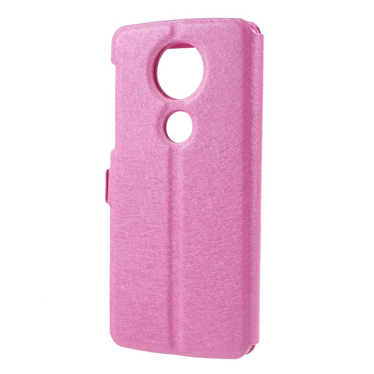 Silk Texture Dual View Window Leather Casing for Motorola Moto E5 Plus - Rose