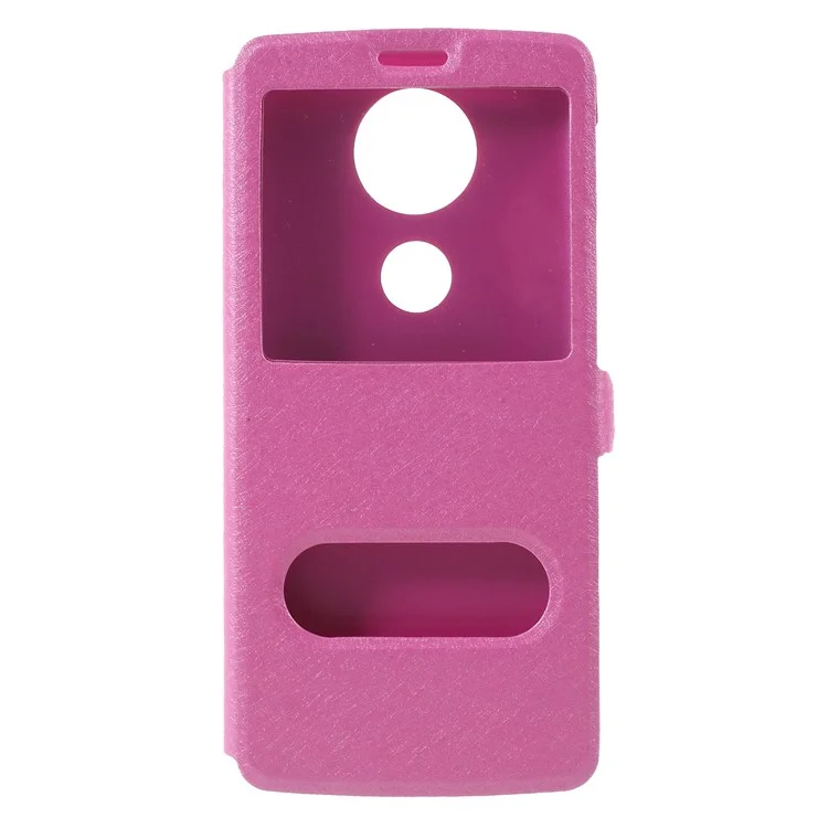 Silk Texture Dual View Window Leather Casing for Motorola Moto E5 Plus - Rose