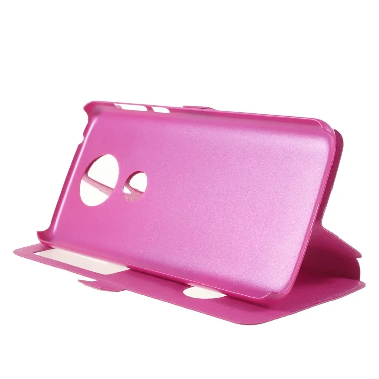 Silk Texture Dual View Window Leather Casing for Motorola Moto E5 Plus - Rose