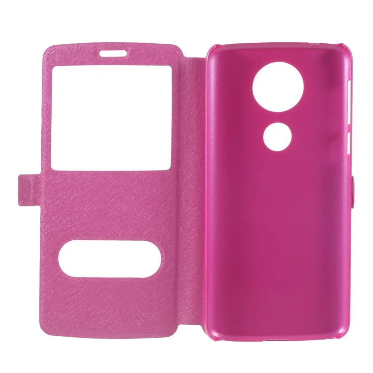 Silk Texture Dual View Window Leather Casing for Motorola Moto E5 Plus - Rose