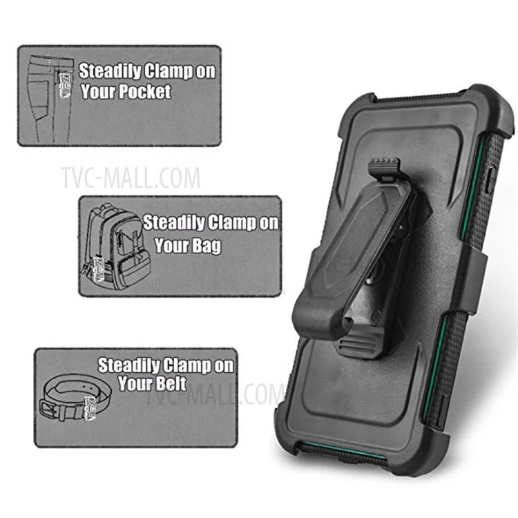 Heavy Duty Kickstand Belt Clip PC + TPU Hybrid Case for Motorola Moto E5 Plus - Black