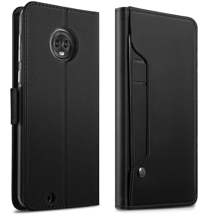 Leather Wallet Stand Case with Card Holder and Makeup Mirror for Motorola Moto G6 Plus - Black