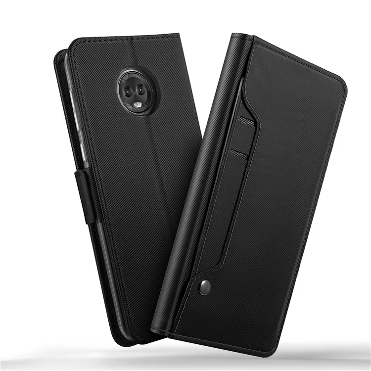 Leather Wallet Stand Case with Card Holder and Makeup Mirror for Motorola Moto G6 Plus - Black