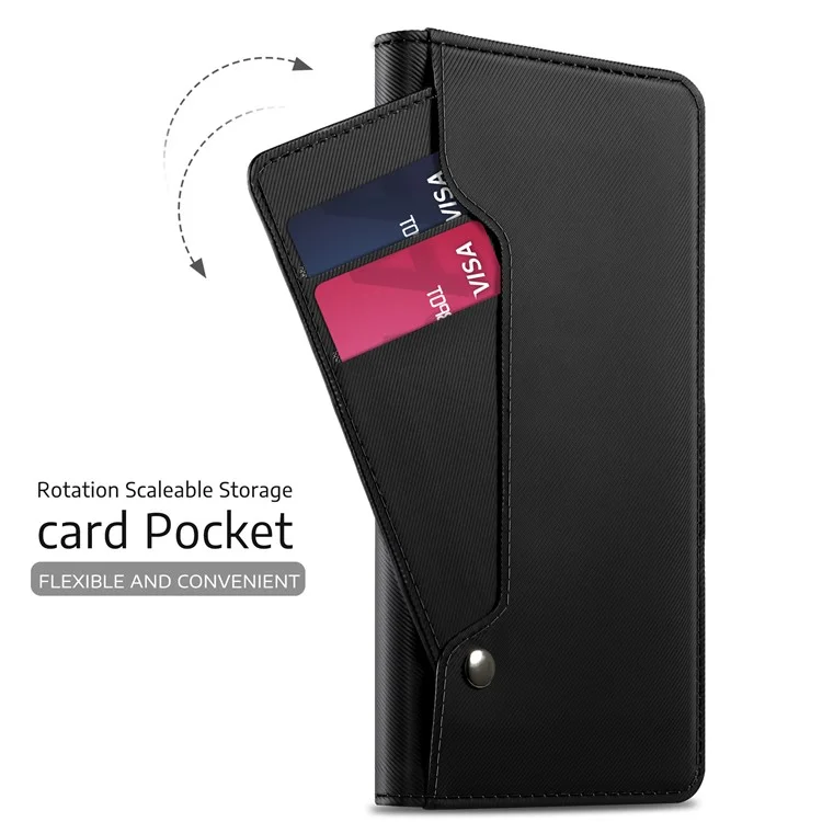 Leather Wallet Stand Case with Card Holder and Makeup Mirror for Motorola Moto G6 Plus - Black