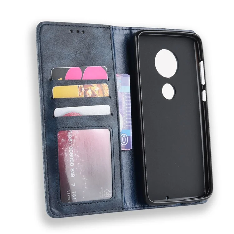 Cassa Mobile In Pelle Auto-assorbita Stile Vintage Per Motorola Moto G7 / G7 Plus. - Blu