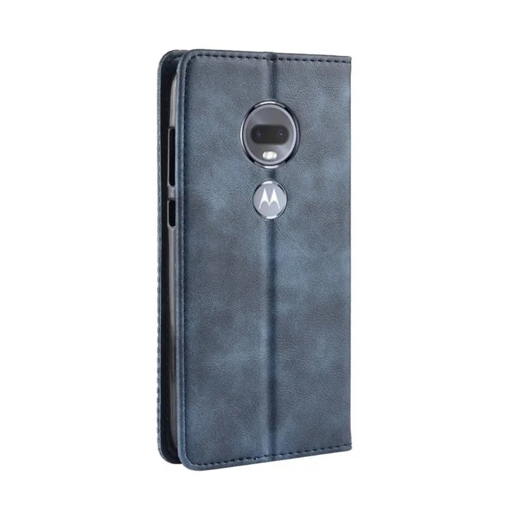 Auto-absorbierte Ledernes Mobiles Gehäuse Des Vintage-Stils Für Motorola Moto G7 / G7 Plus. - Blau