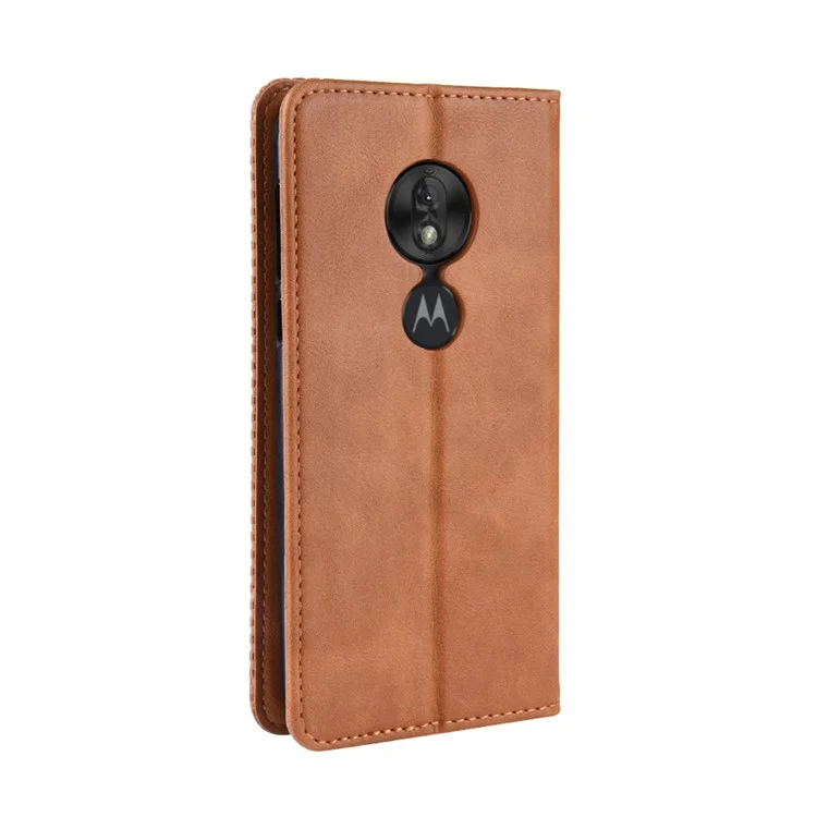 Vintage Style Leather Auto-absorbed Wallet Phone Case for Motorola Moto G7 Play (EU Version) - Brown