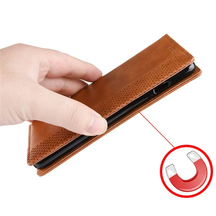 Vintage Cuir Auto-absorbé Par Téléphone Portable Pour Motorola Moto G7 Play (Version De L'UE) - Marron