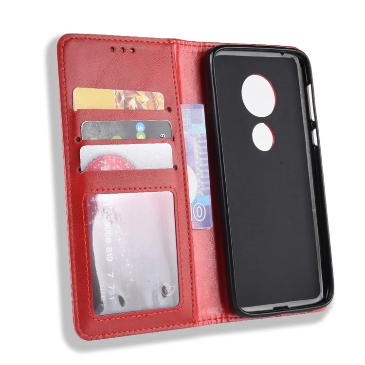 Vintage Style Leather Auto-absorbed Wallet Phone Case for Motorola Moto G7 Play (EU Version) - Red