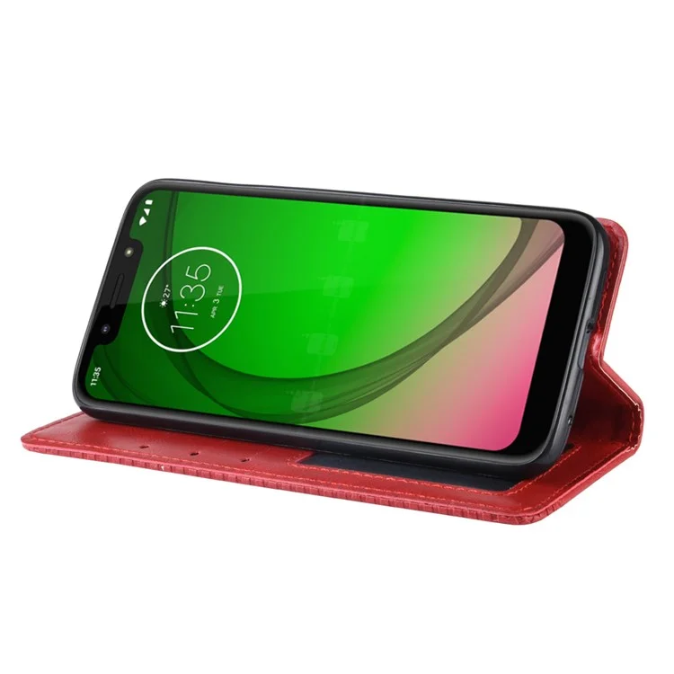 Étui de Téléphone Portefeuille en Cuir en Cuir Vintage en Cuir Automatique Pour Motorola Moto G7 Play (version Ue) - Rouge