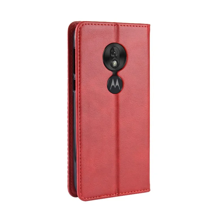 Vintage Style Leather Auto-absorbed Wallet Phone Case for Motorola Moto G7 Play (EU Version) - Red