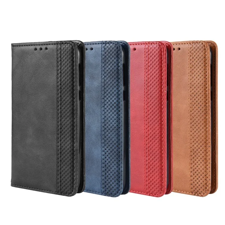 Vintage Style Leder Auto-absorbiertes Brieftasche Telefonhülle Für Motorola Moto G7 Play (eu-version) - Rot