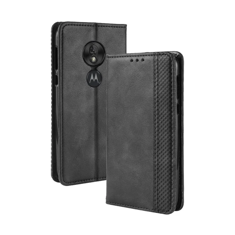 Vintage Style Leather Auto-absorbed Wallet Phone Case for Motorola Moto G7 Play (EU Version) - Black