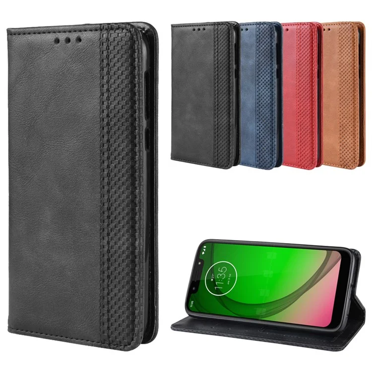 Vintage Style Leather Auto-absorbed Wallet Phone Case for Motorola Moto G7 Play (EU Version) - Black