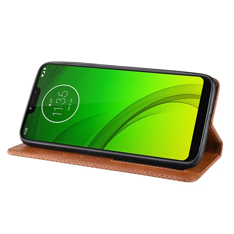 Auto-absorbed Vintage Leather Case Wallet Mobile Shell for Motorola Moto G7 Power (EU Version) - Brown