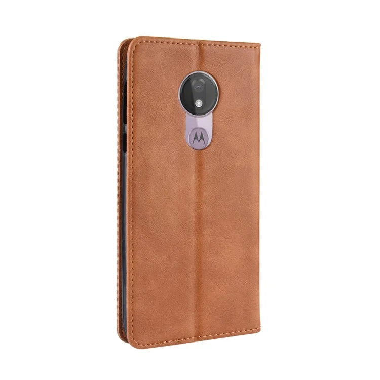 Vintage Coffret De Vintage Autor Absorbé Coquille Mobile Pour Motorola Moto G7 Power (Version De L'UE) - Marron