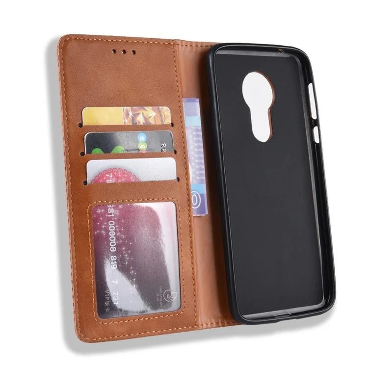 Auto-absorbed Vintage Leather Case Wallet Mobile Shell for Motorola Moto G7 Power (EU Version) - Brown