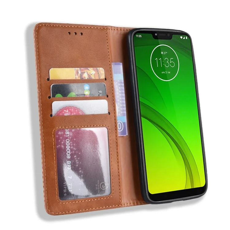 Auto-absorbed Vintage Leather Case Wallet Mobile Shell for Motorola Moto G7 Power (EU Version) - Brown