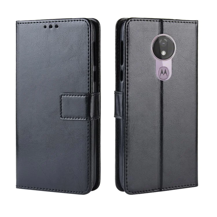 Crazy Horse Wallet le Cuir Couvercle Pour Motorola Moto G7 Power (version de L'ue) - le Noir