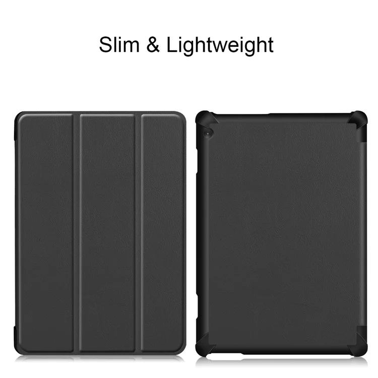 Étui de support en cuir à trois volets à bordure étroite, conception à double angle pour tablette Lenovo Tab M10 TB-X605F/TB-X505F - Noir