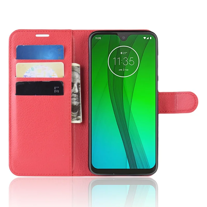 Litchi Skin Wallet Leather Stand Case for Motorola Moto G7 / G7 Plus - Red