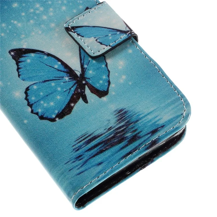Pattern Printing Leather Folio Shell for Lenovo A319 - Shiny Blue Butterfly