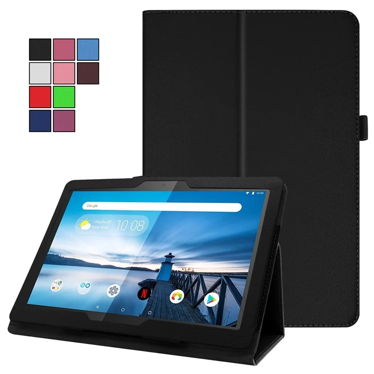 Custodia protettiva in pelle con texture a litchi antischeggia e antiurto per Lenovo Tab M10 TB-X605F - Nero