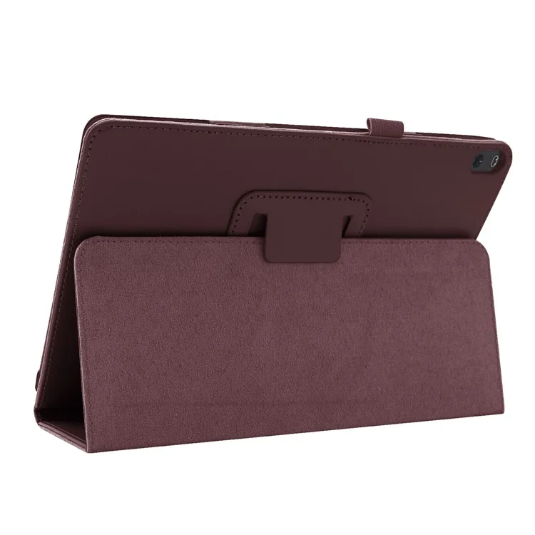 Anti-scratch Shockproof Litchi Texture Leather Stand Protective Phone Case Cover for Lenovo Tab M10 TB-X605F - Coffee
