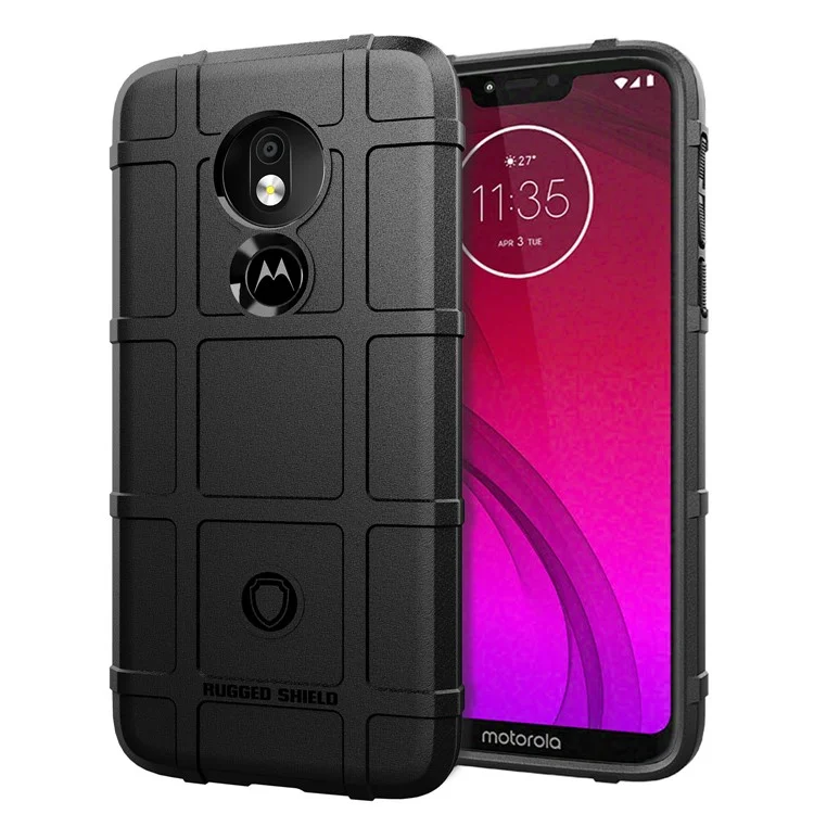 Coque de Téléphone Anti-Choc à Texture Carrée Robuste pour Motorola Moto G7 Power (Version UE) - Noir