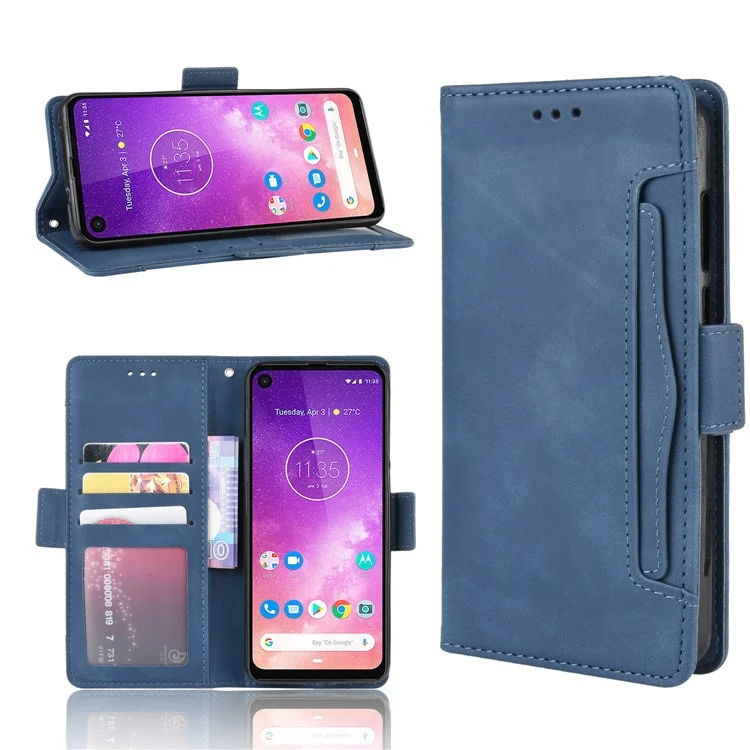 Case de Support en Cuir de Portefeuille Pour Motorola One Vision / P50 - Bleu