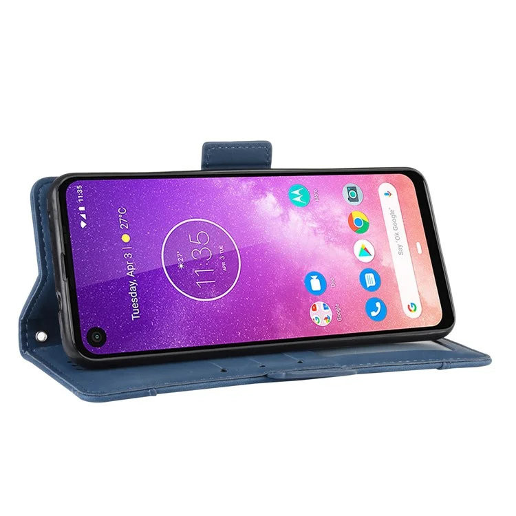 Case de Support en Cuir de Portefeuille Pour Motorola One Vision / P50 - Bleu