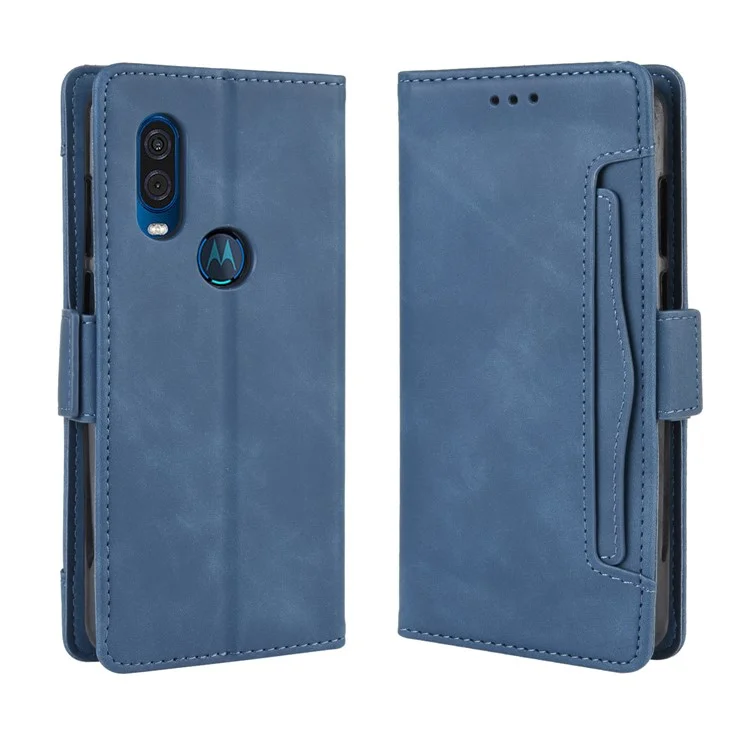 Case de Support en Cuir de Portefeuille Pour Motorola One Vision / P50 - Bleu